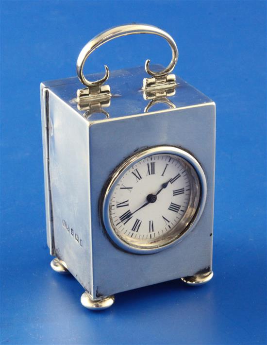 An Edwardian silver cased miniature rectangular carriage timepiece, 2.5in.